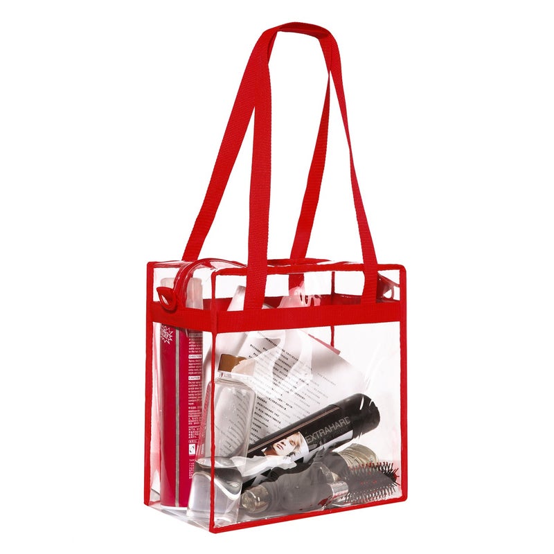 BAGAIL Clear Bags 12x6x12 Stadium Approved Clear Tote Bag with Zipper Closure Crossbody Shoulder Bag with Adjustable Strap(Red) - Image 4